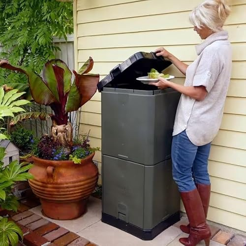 Aerobin Bac à Compost 200L – Composteur Rapide de 3 Mois – sans Odeur pour Les Déchets de Cuisine, Les Déchets de Jardin et Les Restes Alimentaires – Plastique Recyclé Résistant aux UV – Gris