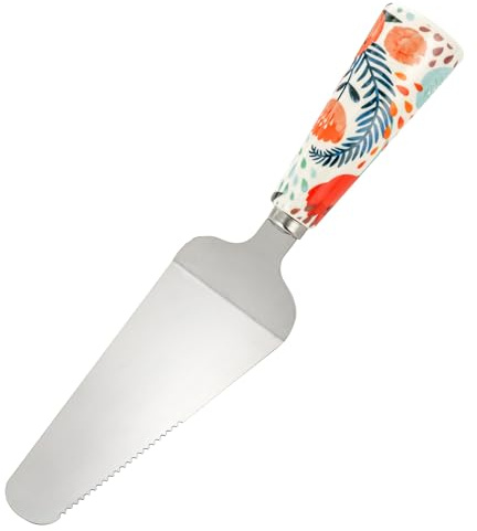 Baroni Home Paletta per Torta in Acciaio, Manico in Porcellana Decorata, Fantasie Papavero, Paletta Dolce, Idea Regalo 6x27x4 cm