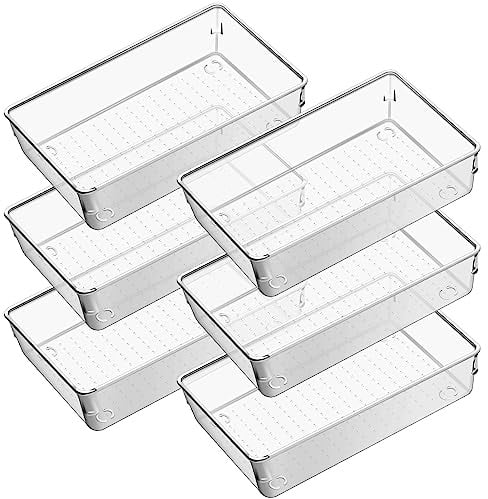 Incisite 6 Pack Clear Plastic Drawer Organizers, 9 x 6 x 2 Inch | Storage Bins for Drawers, Drawer Plastic Organizer Trays, Acrylic Large Drawer Organizer for Makeup Kitchen Bathroom Desk