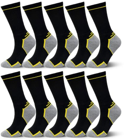 LOFIR Calze da Lavoro Uomo Traspiranti: Calzini Spugna Rinforzati su Tallone e Punta per Scarpe Antinfortunistiche Resistenti Senza Cuciture per Elettricista e Stivali 10 Paia Taglia 39-42 Nero