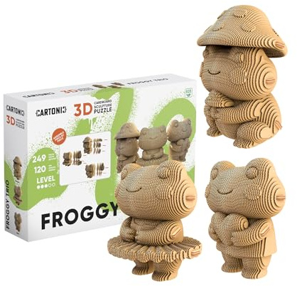 CARTONIC Frosch Trio Karton-3D-Puzzle Set – 3 Modelle, 249 Teile, aus recycelten Materialien, DIY-Skulpturen