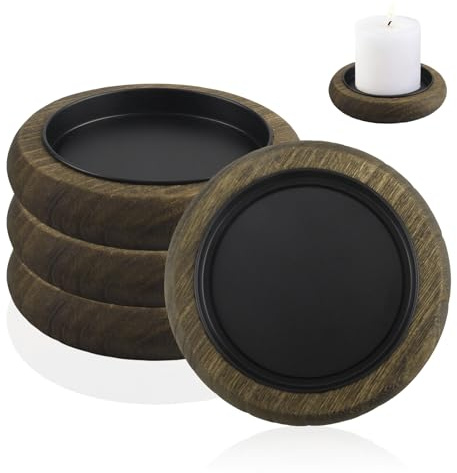 LEIMEND Portacandele in Legno 11cm Porta Candele Portacandele a Colonna | 4 Pezzi Portacandele Legno Piatto Piatto per Candele Vintage per Candele per Matrimonio Tavolo Decorazioni Casa