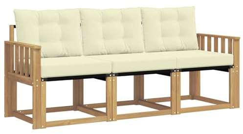 vidaXL Outdoor-Sofagarnitur mit Kissen 3 pcs Weiß und Creme, Gartenmöbel, strapazierfähiges Outdoor-Sofa, Loungeset für die Terrasse, Komfort beim Sitzen