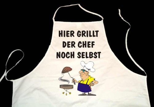ShirtShop-Saar Hier grillt der Chef noch selbst; Grillschürze weiß (Kochen, Grillen, Backen)