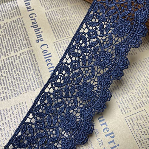 6 CM Breite Europa Blume muster Inelastische Stickerei Spitzenbesatz, Vorhang Tischdecke Slipcover Braut Selbermachen-Kleidung/Zubehör (3,7 Meter in einem Paket) (marineblau)