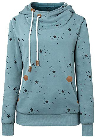 Womens Hoodies Long Sleeve High Necked Printed Hoodies Casual Comply Pullover Sweatshirts with Pockets(Light Green,L)