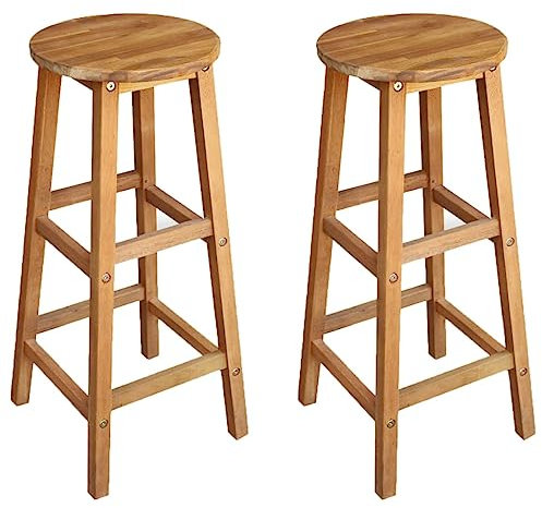 vidaXL 2X Taburete de Bar Redondo Silla Alta Barra Cocina Madera Acacia Maciza