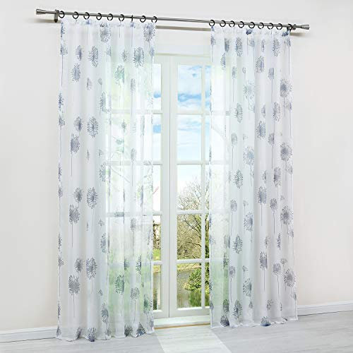HongYa 1 Stück Transparenter Vorhang Voile Gardine Schal mit Kräuselband Fensterschal H/B 225/140 cm Pusteblumen Muster