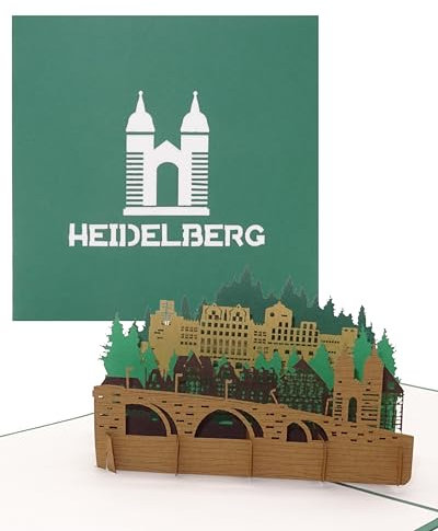 Pop Up Karte „Heidelberg – Alte Brücke & Heidelberger Schloss“ - 3D Grußkarte als Souvenir, Geschenk, Geburtstagskarte & Einladung zur Städtereise