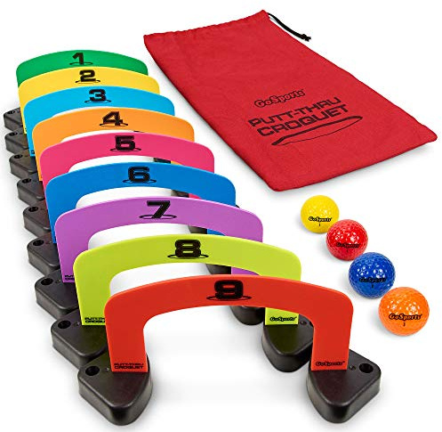 GoSports Putt-Thru Croquet Putting Game - Includes 9 Gates, 4 Golf Balls and Tote Bag - Play at Home, The Office or On The Green!