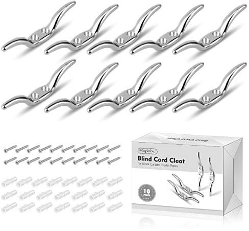 Magicfour Blinds Cord Cleat Baby Safety Rope Cleats, Small Rope Cleat Holder Zinc Alloy Cord Cleats, Blind Hook Winders with Screws for Roman Shade Curtains Sun Shades Ropes(10 Pack)