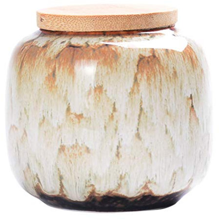 Bocaux de rangement en céramique, exquis boîtes de nourriture orientales pour le stockage des épices, thé, café, condiments avec couvercle en bambou (Kaki)
