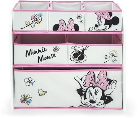 ARDITEX WD13677 Organizer in legno (62 x 30 x 60 cm) con 6 cestini tessili di stoccaggio Disney-Minnie