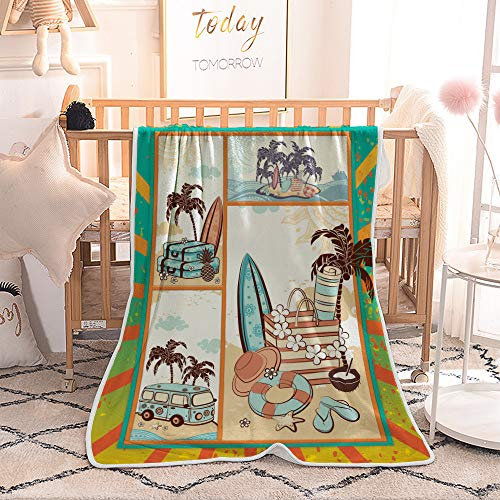 FANSU Kuscheldecke Flanell Decke, 3D Drucken Microfaser Flauschig Weich Warm Plüsch Wohndecke Fleece Tagesdecke Decke für Sofa und Bett (Küstenbus,150x130cm)
