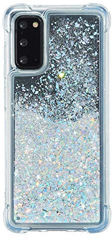 HopMore Glitzer Hülle für Samsung Galaxy S20 FE / S20 FE 5G Transparent Handyhülle Silikon Handy Hülle 3D [ Stoßfest Winkel ] Case Schutzhülle Hüllen Durchsichtig Glitter Silikonhülle - Silber
