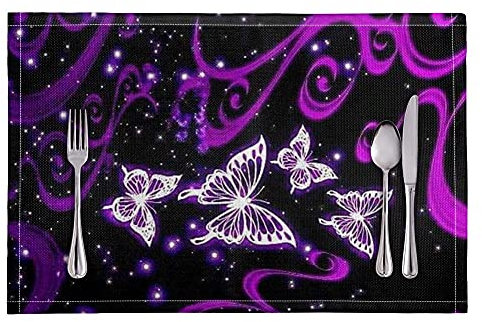 Kuiaobaty Manteles individuales con mariposas de cristal, diseño de mariposas, color morado