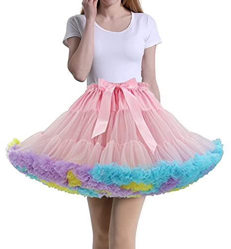 Tmade Falda de tul para mujer, tutú para fiesta, multicapa, para cosplay, Rosa+multicolor, Talla única