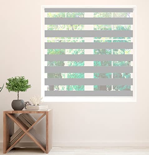 Zebra Blind Day and Night Roller Blind Aluminium Frame Dual Layer Fabric Modern Window Blind Easy to Install Easy Clean Privacy Living Room Kitchen Bedroom Bathroom 155 cm Drop (Grey, 30x40cm sample)