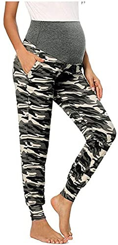 Chaconak Pantalons de Jogging Décontractés Camouflage pour Femmes de Maternité Pantalons de Détente Femme Enceinte Taille Haute élastique élégant Legging de Grossesse Sport Yoga Fitness
