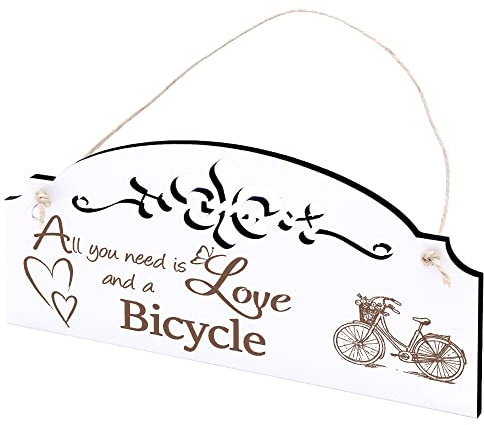 Schild Fahrrad mit Korb Deko 20x10cm - All you need is Love and a Bicycle - Holz Wanddeko Dekoration Wand
