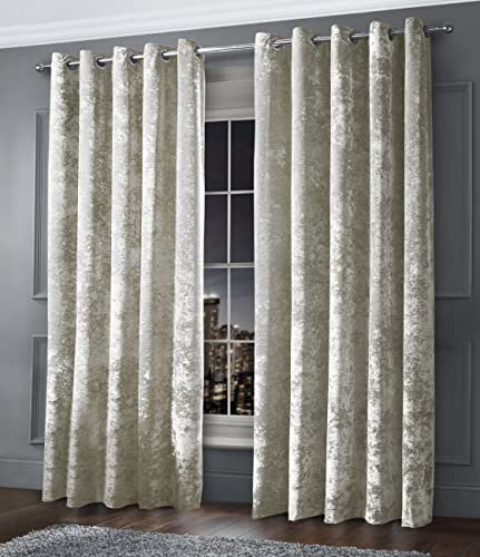 Intimates Luxury Thermal Crushed Velvet Ringtop Pair of Curtains (Natural, 66 Wide x 54 Drop)