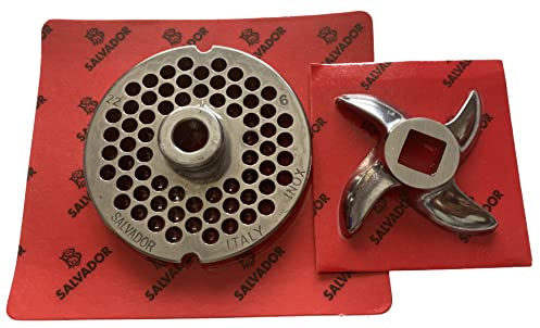 Meat Mincer Blade Plate Disc Grinder Spare Knife Curved All Sizes S/S Salvador 8 12 22 32 3mm 4.5mm 6mm (Blade & Plate 22-6mm)
