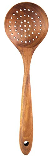 BESTonZON Duradero No. Espumadera Casera de Madera Xcm Colador Sartén Lisa Antiadherente Largo Mango para Freír Cuchara para Servir Sopa Cucharón Ranurado Herramienta Cucharones de