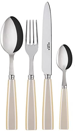 SABRE PARIS - Icône 4 Pc Cutlery Set - Stainless Steel - Fork - Knife - Tablespoon - Teaspoon - Pearl White
