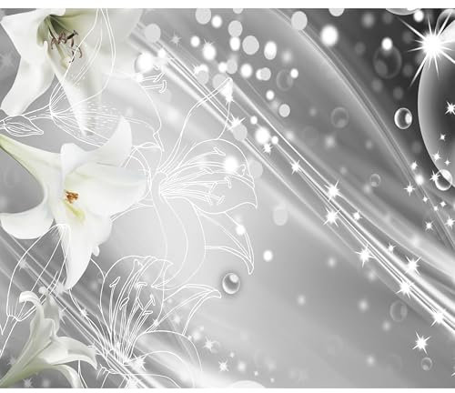 decomonkey Fototapete Blumen Lilien 350x256 cm Tapete Fototapeten Vlies Tapeten Vliestapete Wandtapete Moderne Wand Wandbild Schlafzimmer Wohnzimmer Büro Flur Abstrakt Ornament Silber Grau