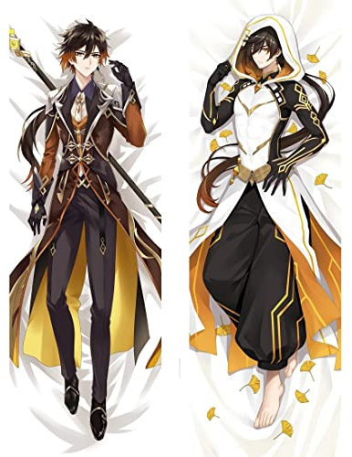 Seitenschläfer Kissenbezug Dakimakura 150x50cm Genshin Impact Morax Zhong Li Cosplay Atmungsaktiver Kissenbezug Pfirsichhaut Velour mit Reißverschluss (A)