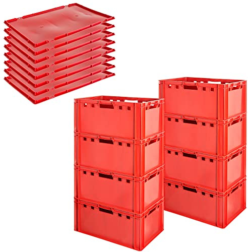 Fleischkiste E3 mit Deckeln Fleischkiste Rot Fleischerkiste Fleischkisten Kiste Fleischkiste Eurobox Lebensmittelecht 60 x 40 Metzgerkiste Auswahl Kingpower, Anzahl:8