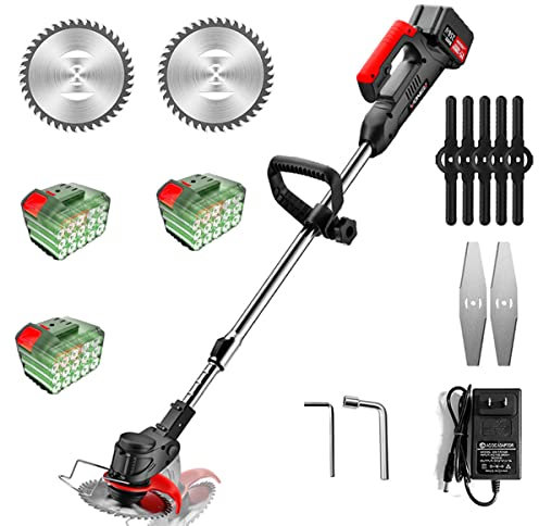 Débroussailleuse, Coupe Bordure sans Fil avec 3X 48V Piles Faucheuse avec Tige Télescopique 3 Types de Lames et Chargeur Coupe Bordure Electrique pour Home and Garden