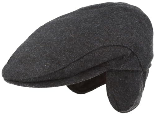 Breiter Casquette plate d'hiver pour homme avec cache-oreilles - 100 % laine - Avec protection des oreilles rabattable - Doux pour la peau et confortable, Bleu uni, 57