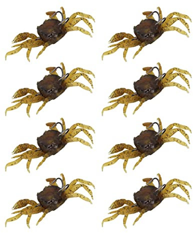 RiToEasysports Artificial Crab Bait, 8pcs 13cm 33.5g 3D Simulation Crab Soft Lure Fishing Bait with Hooks for Freshwater & Saltwater (Yellowish Brown)