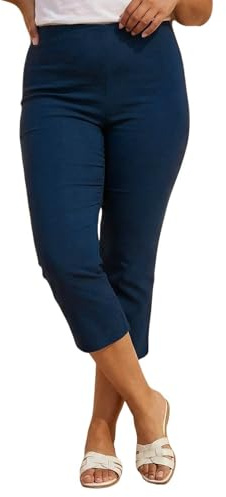 Roman Plus Size Cropped Trousers for Women UK Ladies Curve Capri Leggings Summer Pants Short Crop Stretch 3/4 Length Three Quarter Pedal Pusher Clothes Elasticated - Midnight - Size 18