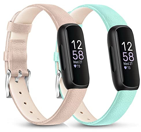 Yibcaiic Lederarmband, kompatibel mit Fitbit Inspire 3, für Damen, Inspire 2 Armbänder, Herren, weiches Lederband für Fitbit Inspire 3 - Inspire 2 - Inspire HR - Inspire - Ace 2 - Ace 3, 2 Stück