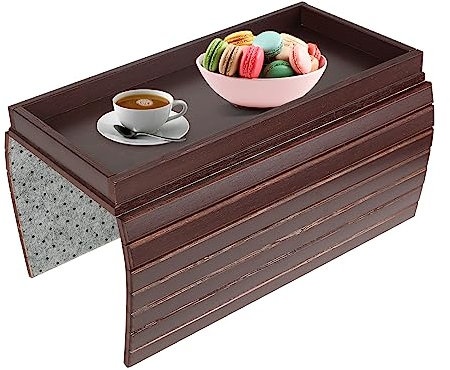 Jackfru Vassoio per Divano con Braccioli in Legno di Bambù - Antiscivolo per Bevande, Colore: Marrone
