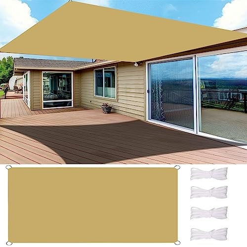 Sun Shade 3.5 x 5 m(11.48 x 16.4ft) Waterproof 185GSM Polyester Material Garden Sun Shade Sail Canopy with Free Rope for Terrace, Balcony, Garden, Cream Color