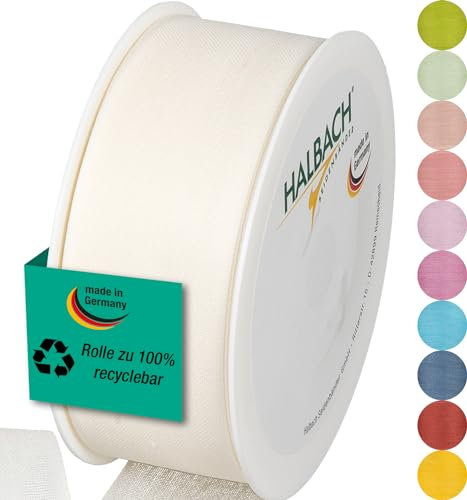 Halbach Seidenbänder Geschenkband | Breite 40mm Länge 25m | Schleifenband made in Germany | Geschenkbänder in Vielzahl von Farben und Breiten, perfekt zum Verpacken und Dekorieren, Farbe: creme