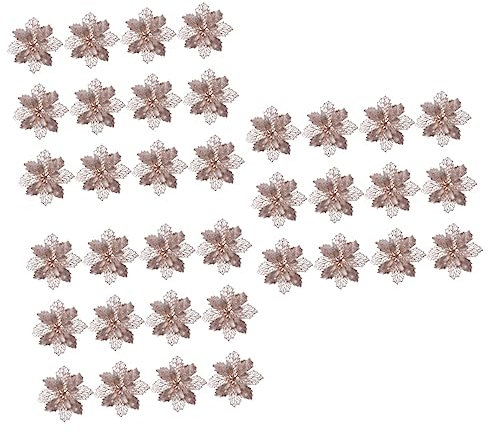 Abaodam 36 STK Weihnachtlicher Glitzernder Weihnachtsstern Weihnachtsschmuck Aus Roségold Glitzernde Künstliche Hochzeitsweihnachtsblumen Kunstblumen Basteln Funkeln Rosenkugel Hohle