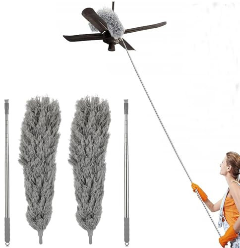 YOUNTHYE Plumero gris con mango telescópico, 2 unidades, extensible, de 81 a 250 cm, de microfibra, para esquinas, techos, telarañas