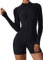 SEAUR Sport Bodysuit Damen Kurz Bodycon Strampler 1/2 Zip Stretch Jumpsuit Einteiler Sportanzug Weich Yoga Overall für Gym Fitness Jogging - M