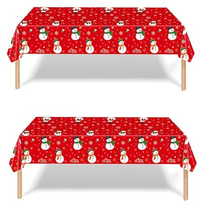 2 Pack Christmas Table Cloth Party,137x274cm Rectangle Large Plastic Red Tablecloth Snowman Party Tableware Decorations,Xmas Tablecovers Party for Winter Holiday Xmas Party Dinner Table Cloths