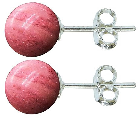 Ohrstecker aus massivem Sterlingsilber, 8 mm, natürlicher Rhodonit, Kugel, mit Schmetterlingsverschluss, rosa Rhodonit, 1 Paar, Sterling Silber, Rhodonit