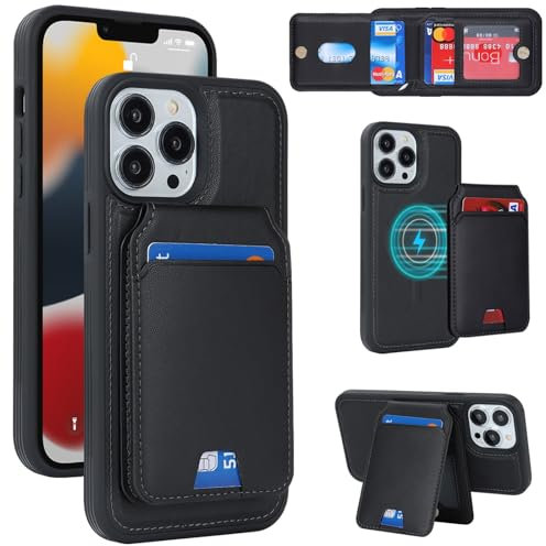 Zouzt for iPhone 12 Pro Max/iPhone 13 Pro Max 6.7 Inch Detachable 2 in 1 Wallet Case with Card Holder for Magsafe, Magnetic PU Leather Flip Credit Slot Protective Phone Cover Women Men - Black