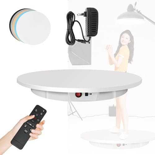 YMAOMAO Plateau Tournant Electrique Silencieux à 360° 24 Pouces 60 Cm Télécommande Plateau Tournant Photographie Charge De 100 Kg Affichage du Produit Plateau Tournant Motorisé,White