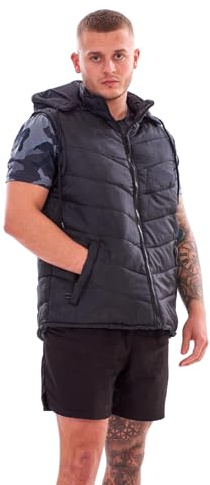 Malay Men Bodywarmer Padded Lined Quilted Sleeveless Hooded Gilet Vest Jacket S to XXL Black