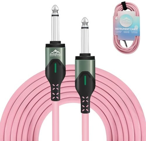 EASTROCK 1/4 Inch TRS Guitar Instrument Cable 20 Ft Straight to Straight Guitar Cord for Electric Guitar, Bass, AMP, Keyboard, Speaker, Mixer(20 Foot Pink)