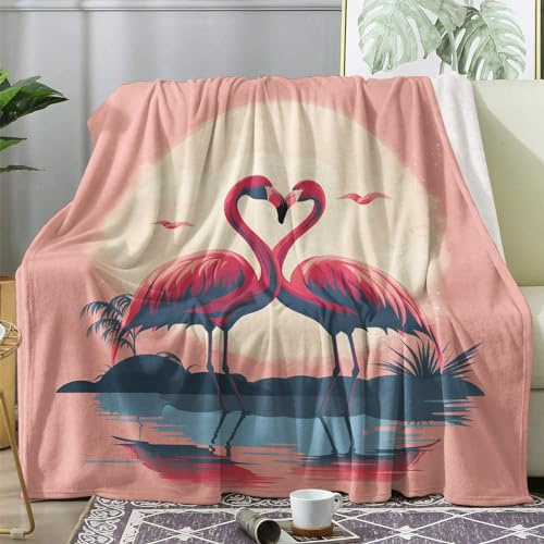 ZDABAOEC Kuscheldecke Flauschig Tropical Flamingo Decke, Fleecedecke 220x240, Sofadecke & Couchdecke, Weiche Kuschelige Wohndecke Blanket, XXL Groß Decken für Sofa Couch