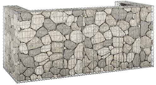 Tino Tech Gabionen-Mülltonnenverkleidung aus Verzinkter Stahl 254x100x110 cm Silber Steinkorb Gabionen Körbe Gabionen Zaun Gartenmauer Gabione aus Metall Garten Gabione Pflanzenwand Gabionen Gitter